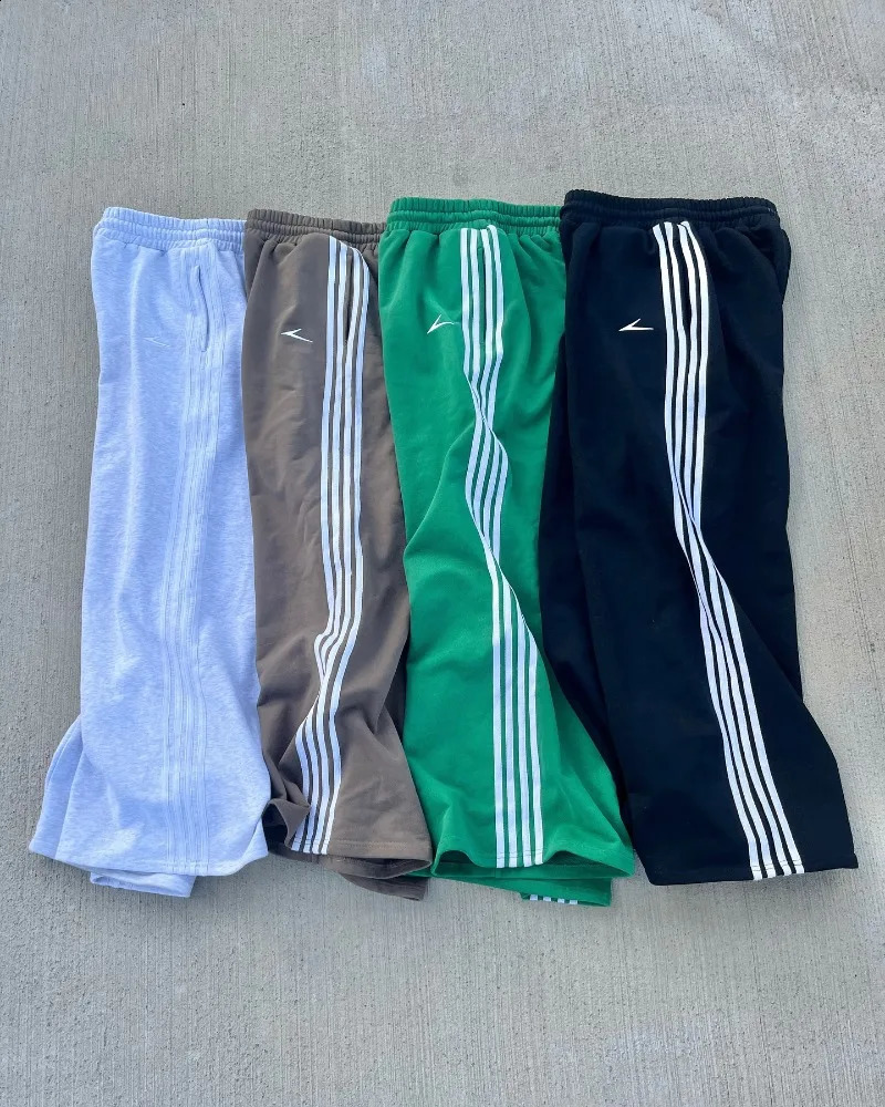 y2k retro loose striped casual pants men elastic waist sports Gothic Harajuku fashion couple wide leg 250110