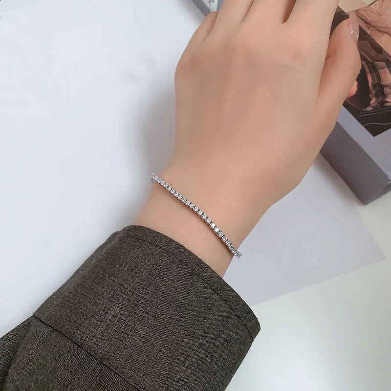 EWYA In Real D Color Full 2mm 0.03CT Tennis Bracelet For Women S925 Silver Plated 18K Diamond Link Bracelets Gift 250121