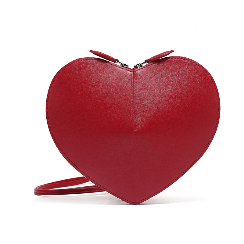2024 New Peach Heart Shaped High Texture Coeur Love Genuine Leather Cross Shoulder Bag Trendy