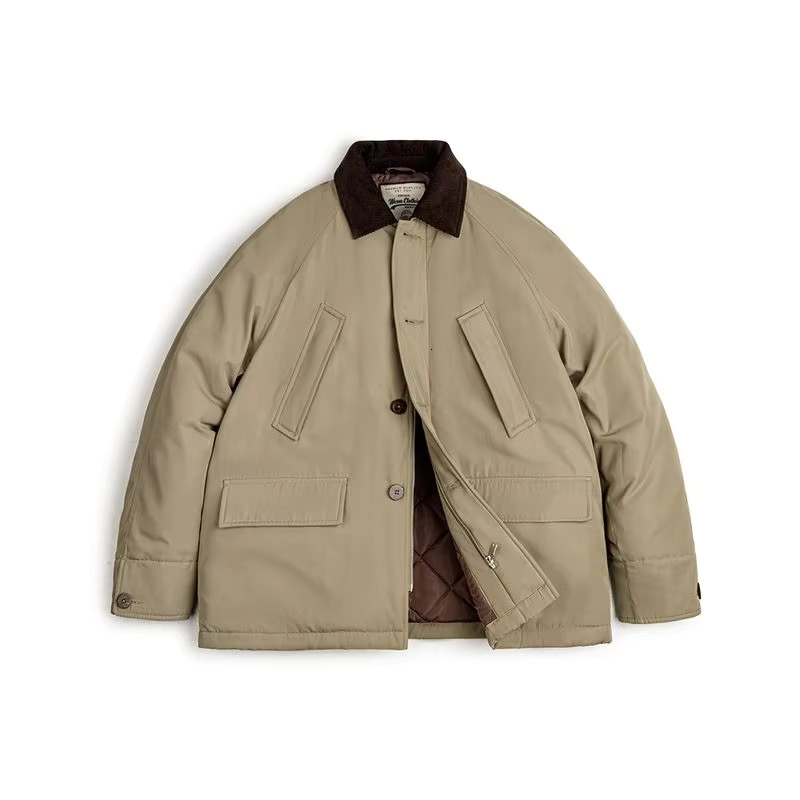 Maden Vintage Corduroy Collar Cotton Padded Safari Jacket Thickened Warm Coat For Men's Fall And Winter Versatile Overcoat