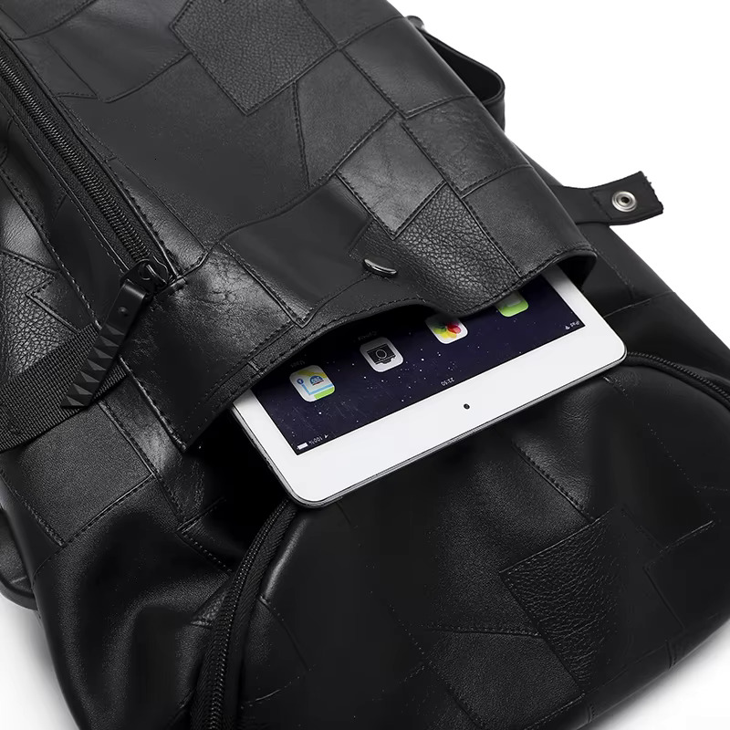 New Fashion Patchwork Leather Backpacks Waterproof Sports Travel Backpack For Men 15 Inch Laptop Bag USB Mochilas Para Hombre