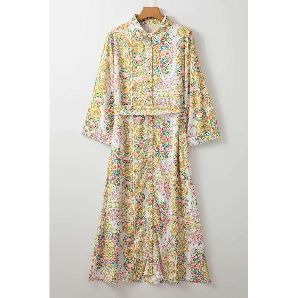 Boho Maxi Flare Sleeve Printing Dress 100% Viscose Ral Holiday Dresses Mujer Vestidos Loose Vacation Robes
