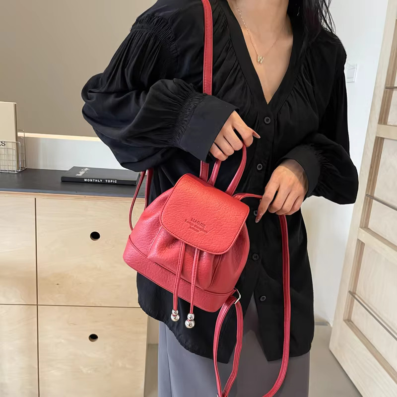 LEFTSIDE Candy Women's Cute Small Pu Leather Backpacks 2024 Y2k Korean Fashion Solid Color Backpack Lady Travel Back Packs