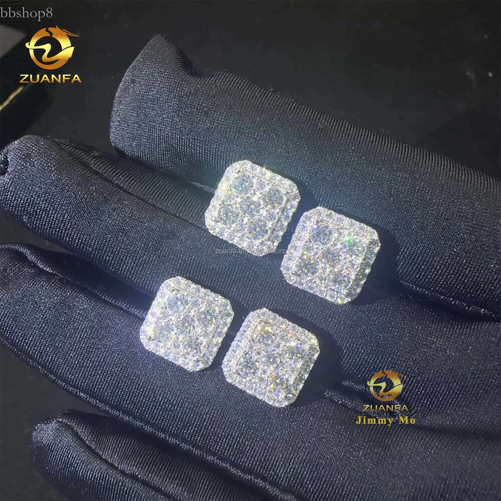 Drop Shipping Popular Square Shape Pass Testser iced out hip hop sterg sier moissanite Dia Stud Earrings Men