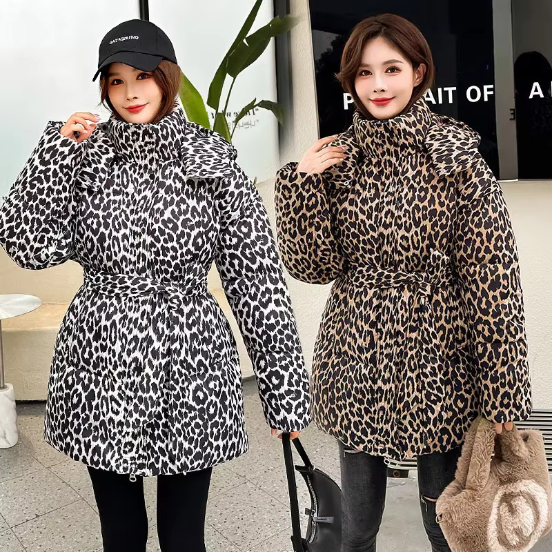Fashion New Women's Clothing 2024 Winter Leopard Print Down Thickened Loose Cotton Jacket For Women