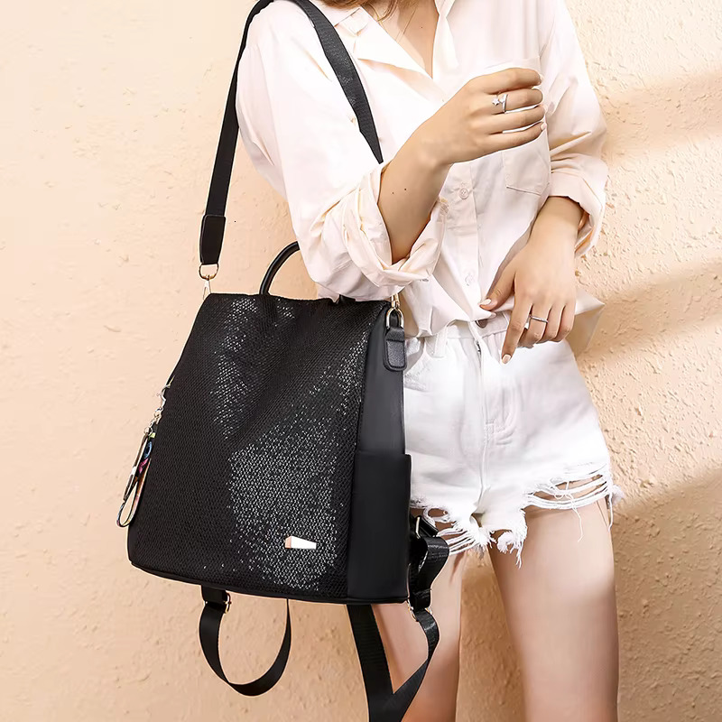 Capacity Women Oxford Cloth Backpacks High Quality Sequin Grid School For Teenage Girls Ladies Bagpack Travel Shoulder Bag