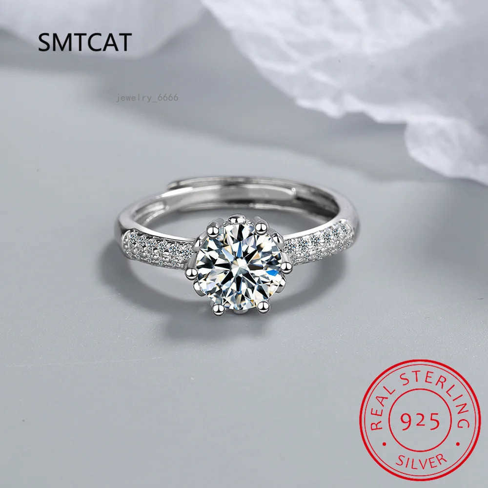 Real 2 ct 8mm Moissanite Wedding Ring For Women Sterling Sier Band D Color VVS Dia Engagement Fine Jewelry