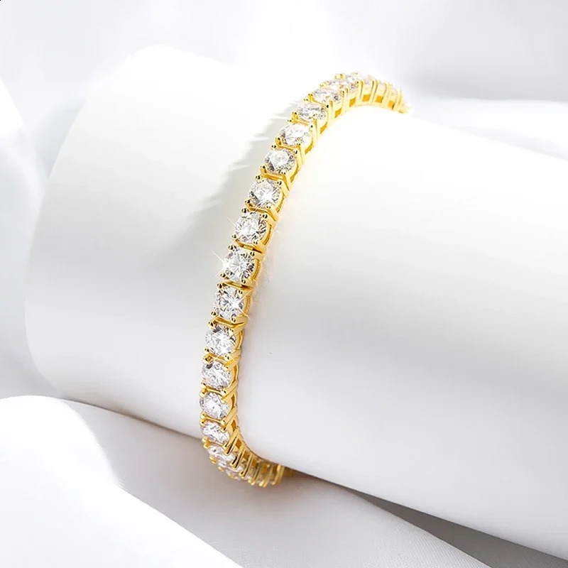 Smyoue 18k Gold Plated Tennis Bracelet for Women 3/4/5mm Classic S925 Sterling Silver Certified Bracelet for Men GRA 250121
