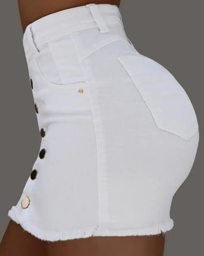 Sexy Skirt for Woman Spring Summer 2023 Plain Button Fly Raw Hem Mini Skinny Female Denim 250110Z