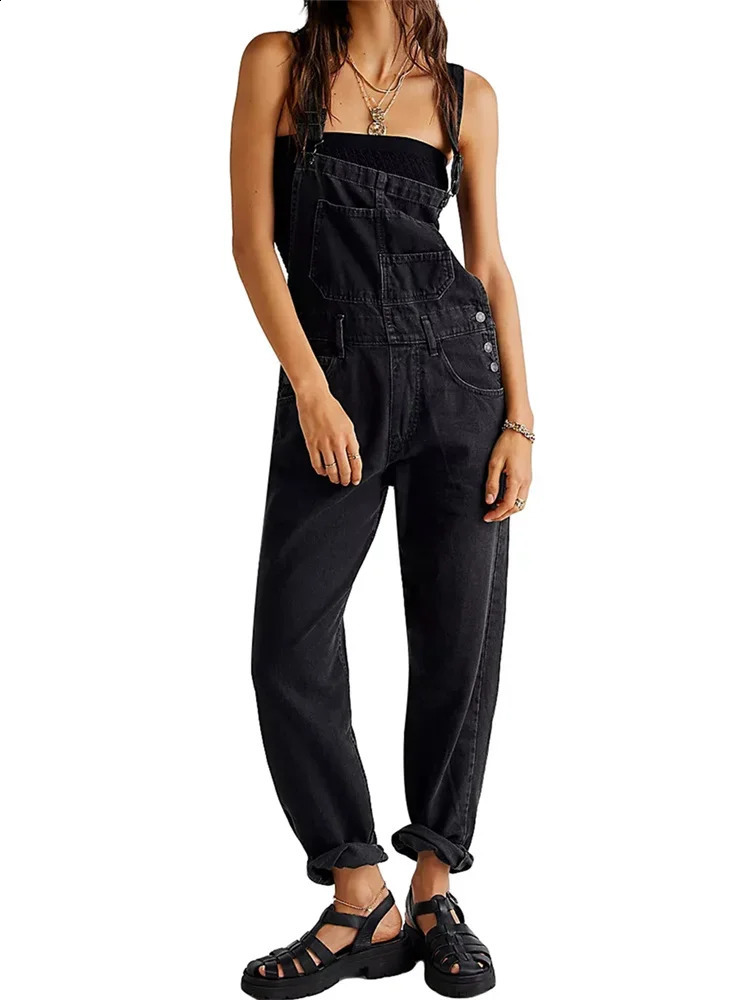 Women Denim Long Jumpsuits Casual Wide Leg Suspender Pants Romper Summer Baggy Bib Overalls 250122
