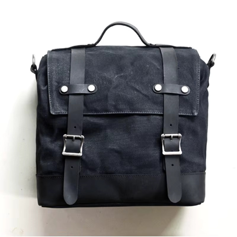 Canvas Male Shoulder Simple Cowhide Outdoor Female Retro Postman Large Capacity Casual Messenger Motorcycle Side Bag