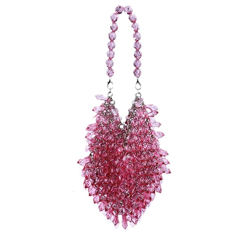 24 New Diamond Bucket Banquet Palace Style Handmade Woven Crystal Bead Water Droplet Bag, Handbag