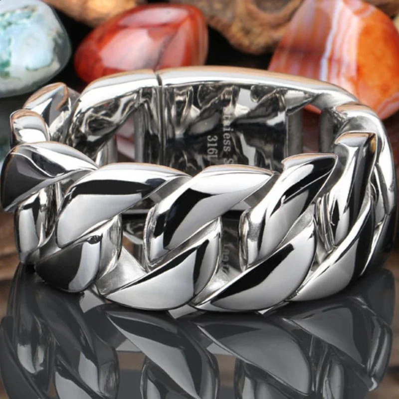 Fashion 316 Stainless Steel Silver Color Bracelet Bangle Mens Heavy Chunky Link Chain Bracelet Jewellery Bracelets Bangle 250110