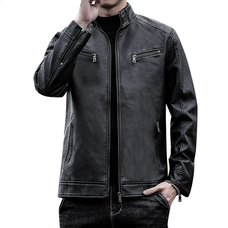 Causal Fashion Leather Jacket Men Spring Outdoor Outwear Autumn Coat Motor Biker Pocket PU Male 250109Z