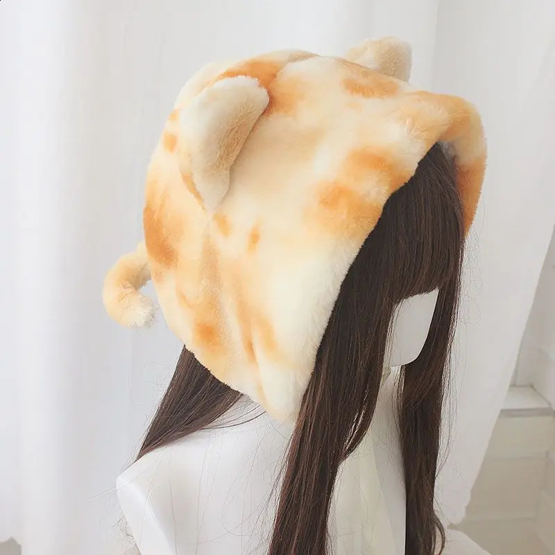 Warm ear protective hat suitable for cats tricolor cats furry tabby cats Lolita cute winter hat girls 250109