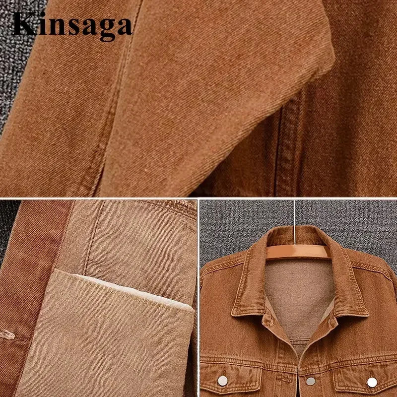 Women Street Harajuku Vintage Brown Short Denim Jackets Xl Spring Street Y2K Cropped Jeans Coats Outwear 90S s Jean Tops 250121