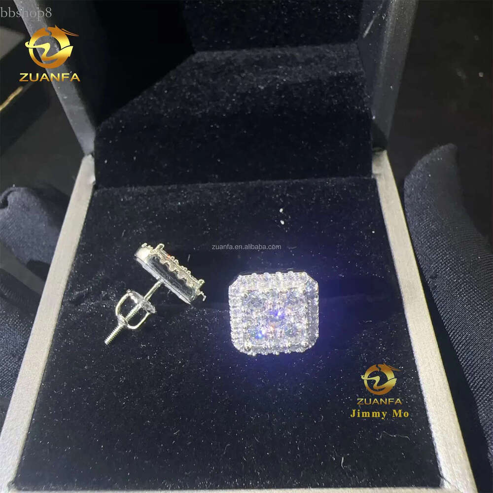 Drop Shipping Popular Square Shape Pass Testser iced out hip hop sterg sier moissanite Dia Stud Earrings Men