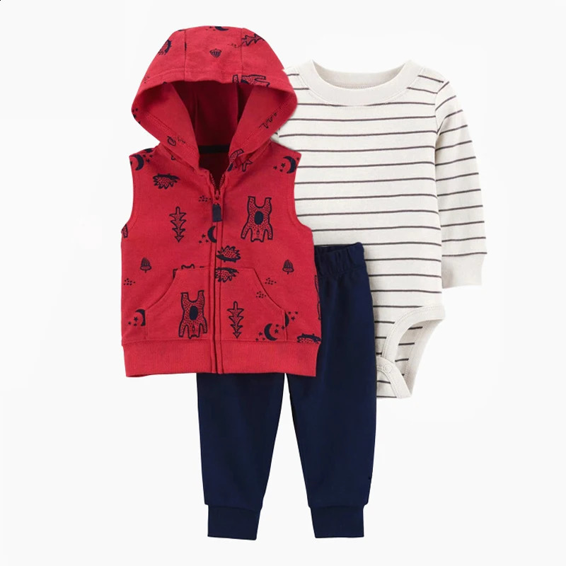 3Pcs Ircomll Baby Clothes Set Boy Girl 100% Cotton Kids LongSeeved CoatBodysuitsPants Children Clothing 250117
