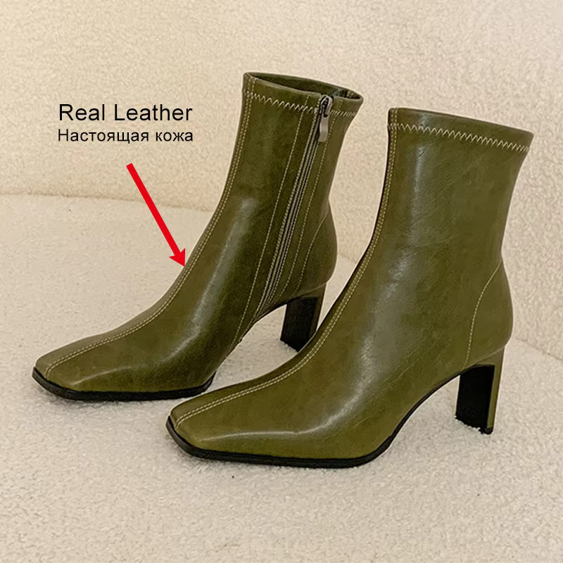 JOZHAMTA Size 34-40 Real Leather Ankle Boots For Women Stone Block High Heels Shoes Winter 2025 Ins Fashion Office Lady Dress