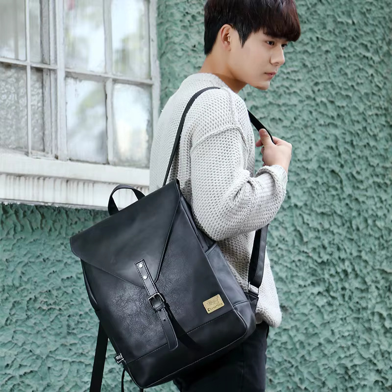 Three Box Fashion Vintage Male Backpack For Teenager School Men Leather Business Travel Laptop Shopping Bag