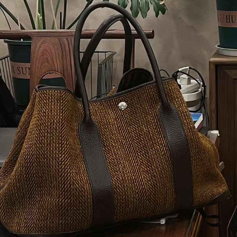 Vintage Woolen Casual Handbag Tote Women 2024 New Large Capacity Shoulder Bag