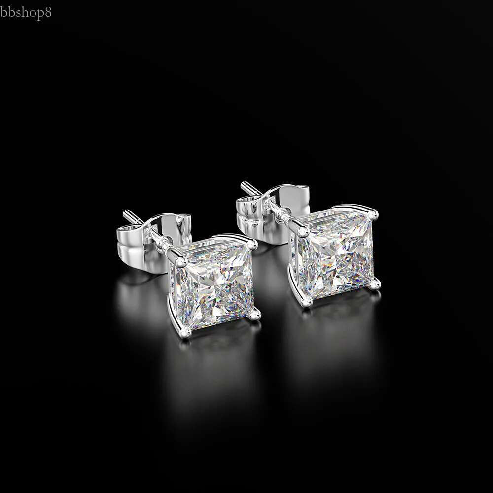 PANSYSEN Classic 6MM 7MM 8MM Square Created Moissanite Wedding Engagement Stud Earrings For Women Sier Fine Jewelry Gifts