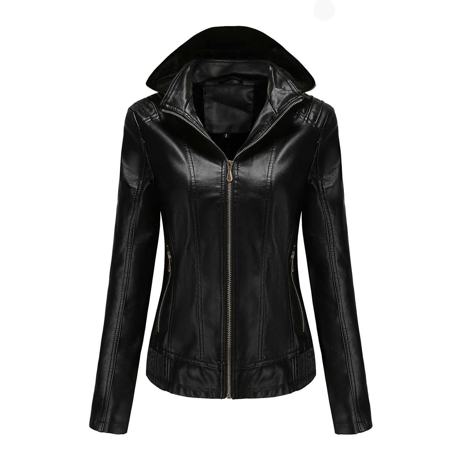 Hooded Leather Womens Detachable Hat Zipper Long Sleeve Plush Leather Jacket European Slim Fit Coat Womens Leather Womens Jacket 241209