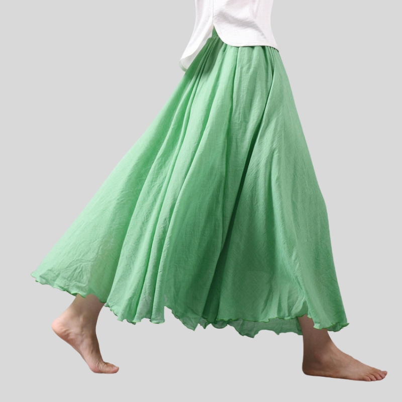 Summer new skirt cotton and linen skirt linen solid color long skirt loose pendulum skirt pleated A-shaped skirt