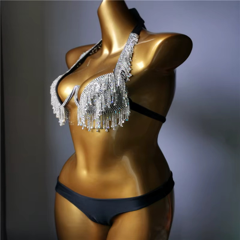 4 Color Bikini Set Women Bg Diamante Carnival Swimwear Crystal Panties Rave Festival Swimsuit Burning Man Outfit Club Wear