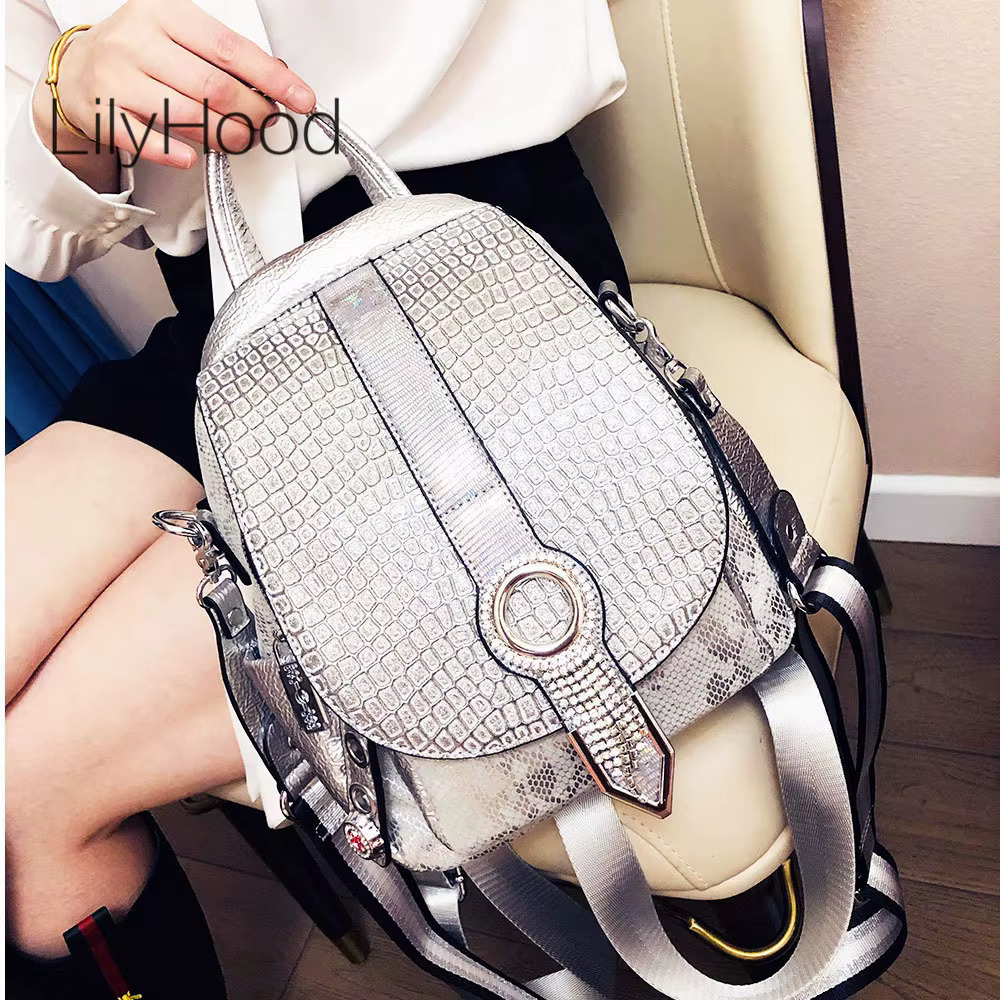 Women Fashion Artificial Rhie Sier Backpack 2024 Female High Quality Dias Stone Leather Travel Daily Daypack