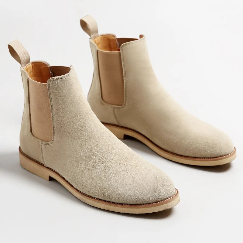 Man Retro Suede Genuine Leather Chelsea Boots Men Fashion Short Ankle Boot Casual British Style High-Top Shoes 250120