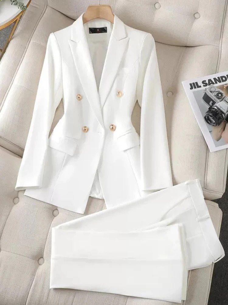 Yitimuceng Women Slim Fit Double breasted Top and Pants Set Elegant Office Fashion Coat 2 piece 250114Z