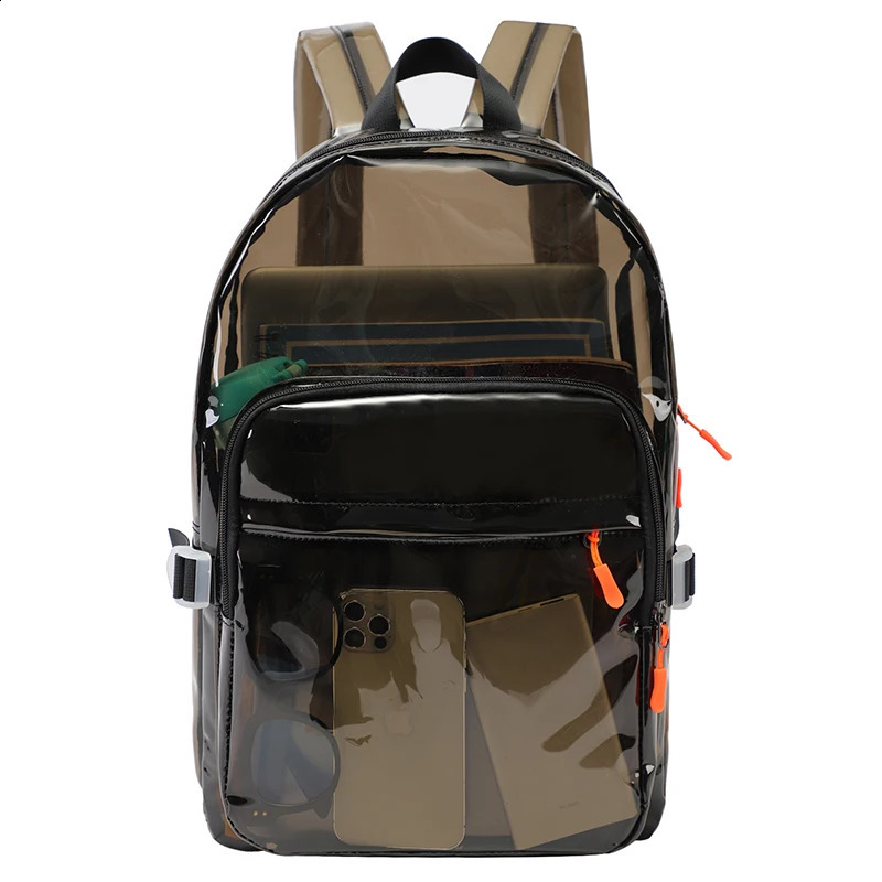 YAT Women PVC Casual Schoolbag Transparent Lightweight Backpacks Multi-Pocket Waterproof Laptop Clear Schoolbag Outdoor Sports 250122