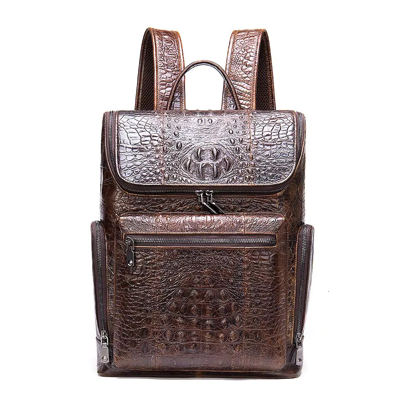 2023 New Fashion Crocodile Leather Men's Bagpack Casual Fashionable Cowhide Travel Backpack For Man Real Cow Skin