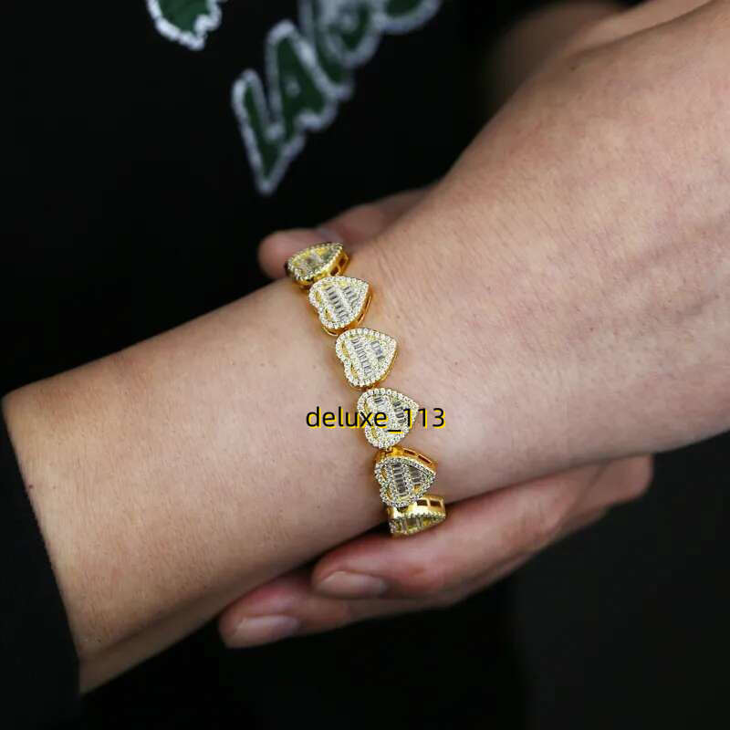 Bg CZ Heart Tennis Chain Bracelet Women Full Paved Iced Out Cubic Moissanite Hip Hop Jewelry for Gift