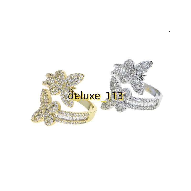 Iced out wide band bangle with butterfly charm bracelet ring set paved 5A Cubic Moissanite stone for Women Men hip hop jewelry wholesale