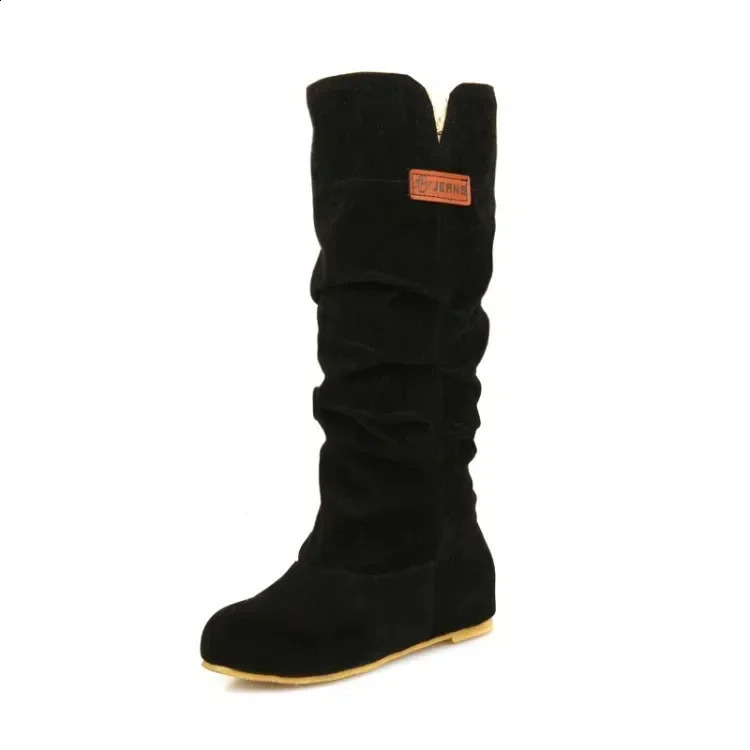 womens frosted mid tube pleated boots with flat lace retro knight winter warm Fashion leisure shoes for women 250117