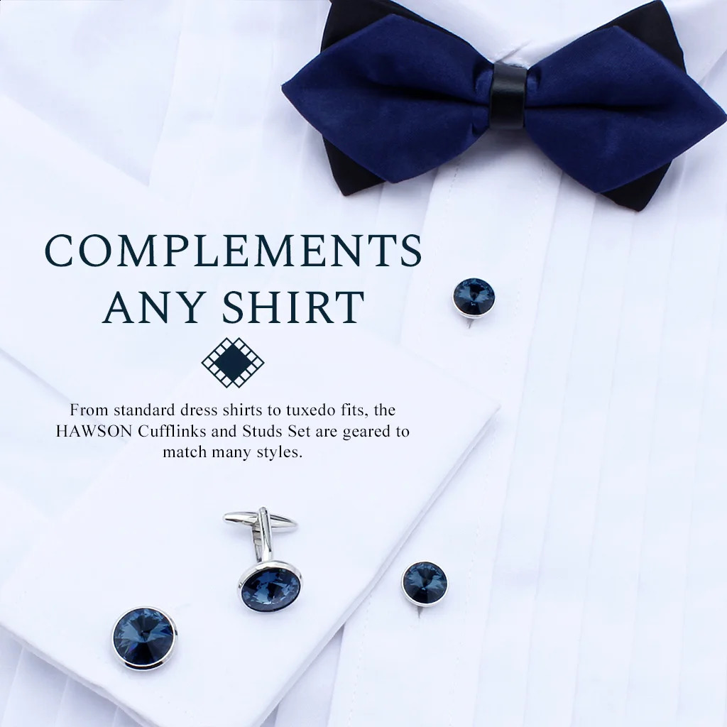 HAWSON Mens Cufflinks and Stud Set Tailcoat Shirt Crystal Mens Cufflinks Set Wedding Party Jewelry or Accessories 250110