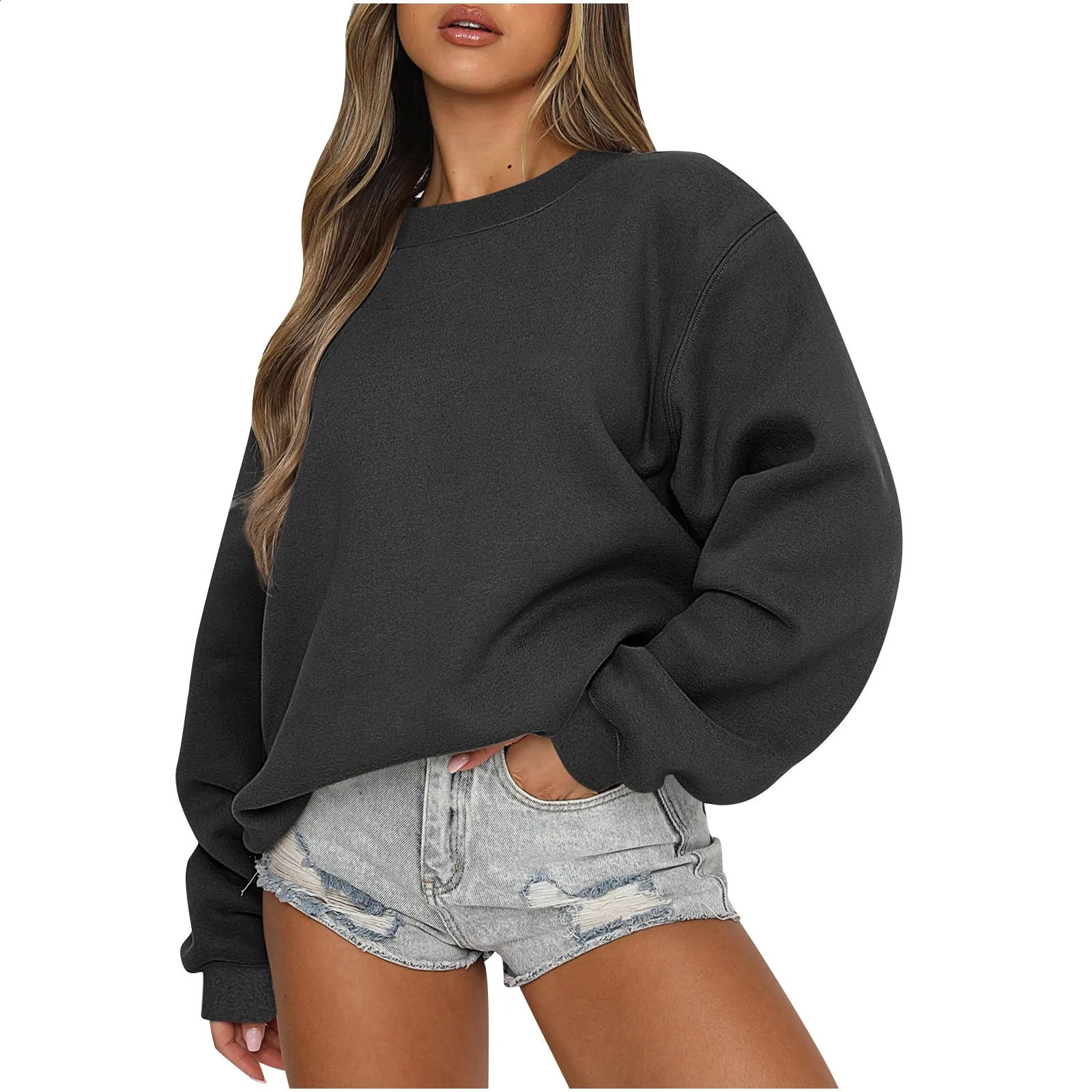 Womens Autumn Winter Tops Womens Long Sleeve Sweatshirt Casual Crewneck Loose Fit Pollover Fleece Tops 250107