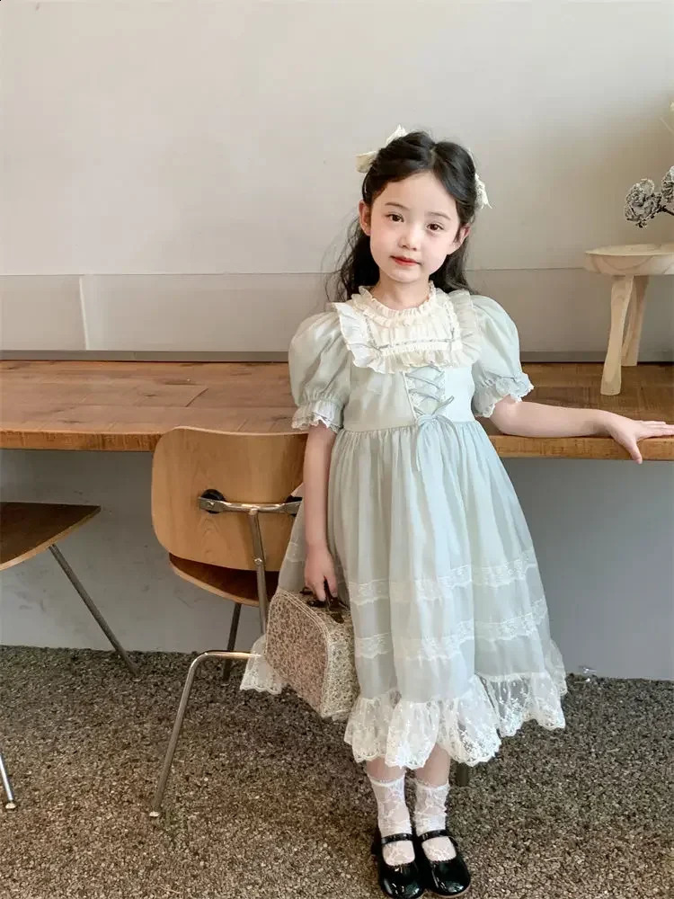 Baby Girl Summer Light Green Turkish Vintage Lolita Lace Princess Ball Gown Dress for Birthday Holiday Party Eid Child Clothing 250117