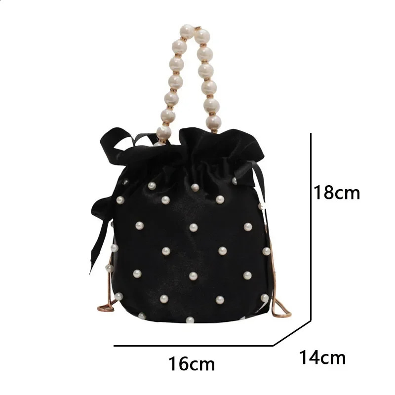 womens shoulder bag high-quality womens handbag black pearl imitation silk womens bucket cross body bag 250120