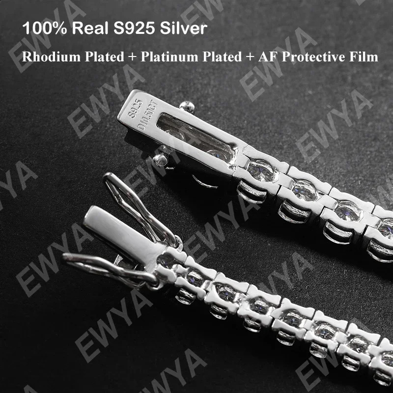 EWYA In Real D Color Full 2mm 0.03CT Tennis Bracelet For Women S925 Silver Plated 18K Diamond Link Bracelets Gift 250121