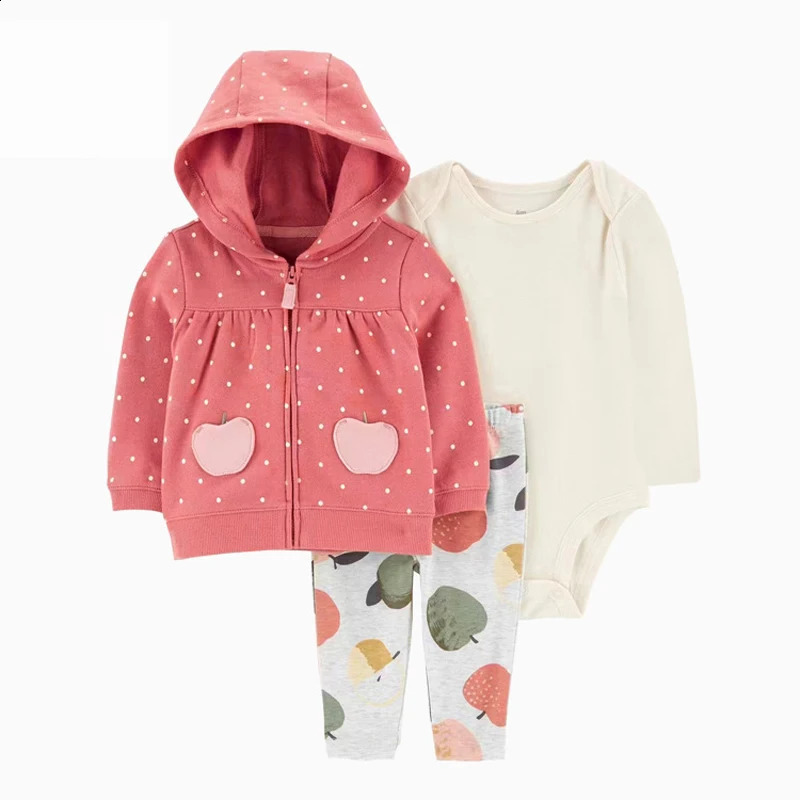 3Pcs Ircomll Baby Clothes Set Boy Girl 100% Cotton Kids LongSeeved CoatBodysuitsPants Children Clothing 250117