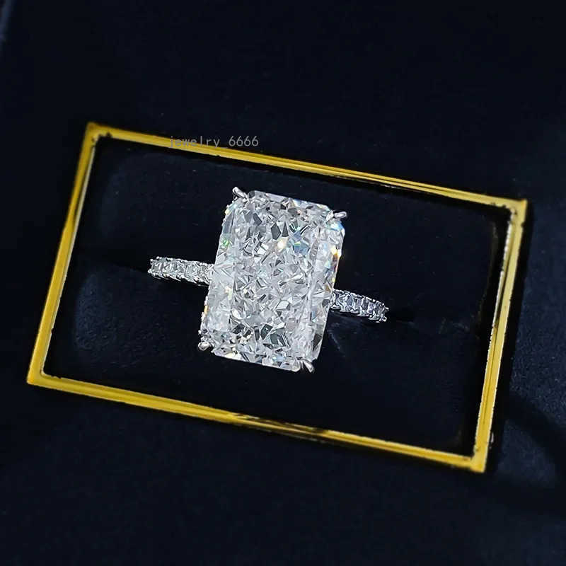 Radiant Cut 5ct Lab Diamond Ring 100% Real 925 Sterling Silver Party Wedding Band Rings for Women Men Engagement Jewelry Gift