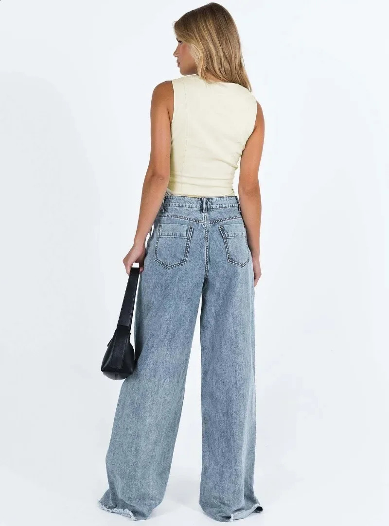 Casual Loose Denim Trouser Fashion Solid Jeans Woman 250121