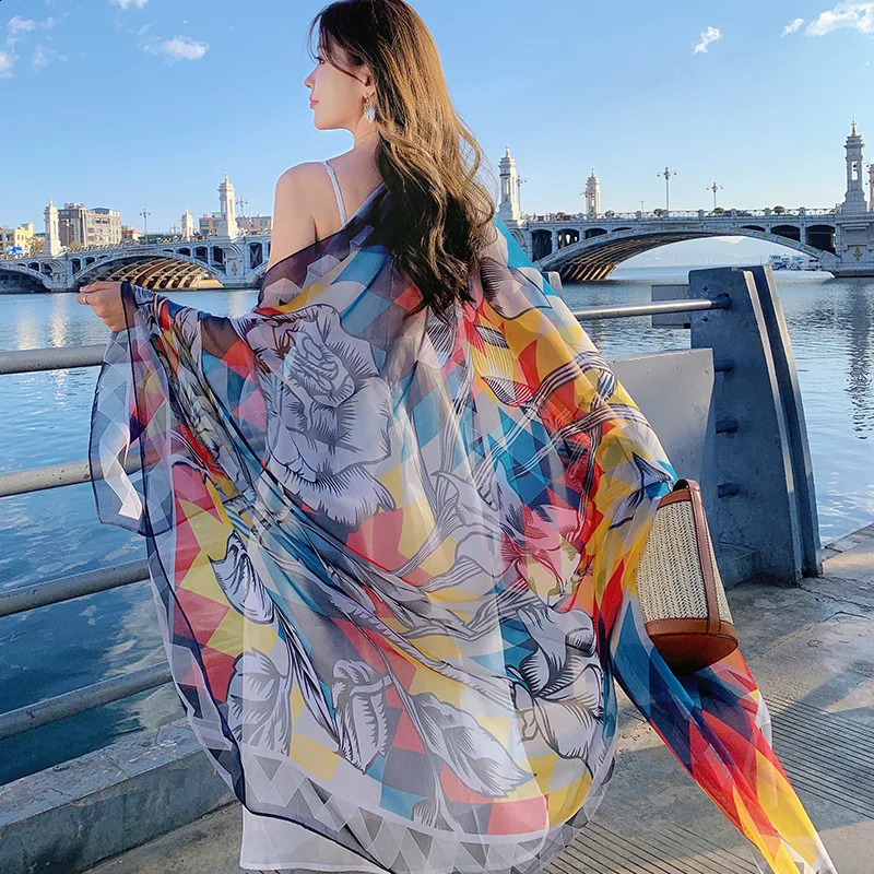 Thin Transparent Travel Beach Sunscreen Scarf for Women Bikini Large Shawl Sarong Wrap Brazilian Swimsuit Cover-ups 125x180cm 250120