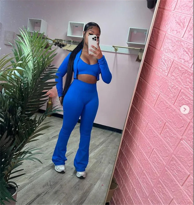 3 Pieces Fitness Yoga Set Women Solid Color Stretch Athletic Suit Sexy Bra Zipper Jacket High Waist Leggings Female Sportswear 250122