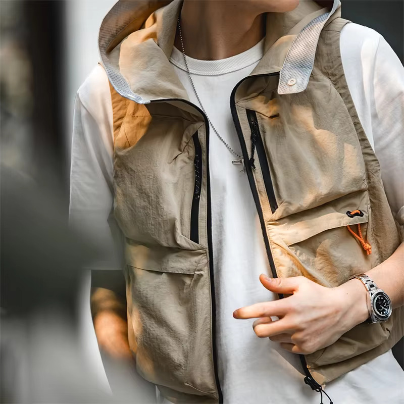 Maden Outdoor Quick Dry Men's Vest Multi-Pocket Hooded Camping Fishing Mountain Waistcoat Tactical Hunting Sleeveless Jackets
