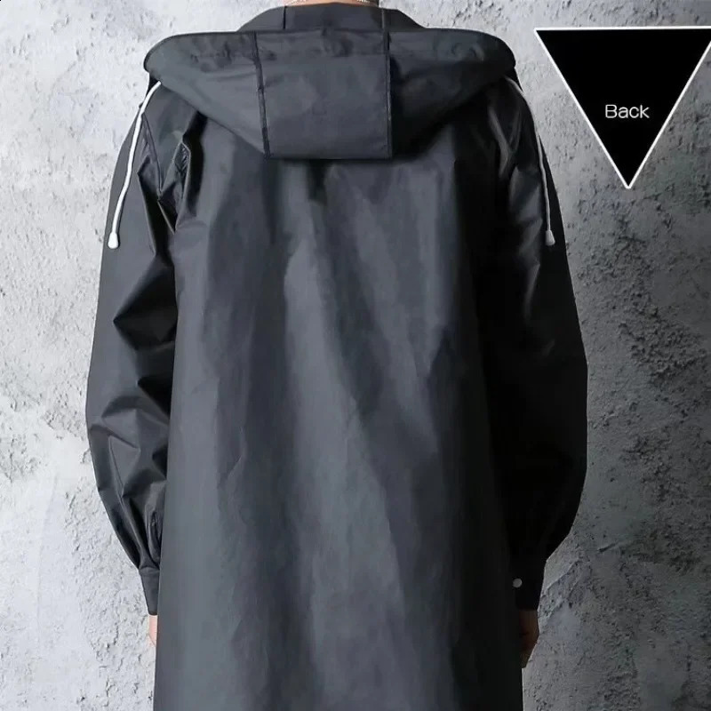 Black Fashion Adult Waterproof Long Raincoat Ladies Men Hooded Outdoor Hiking Trip Fishing Mountaineering 250122