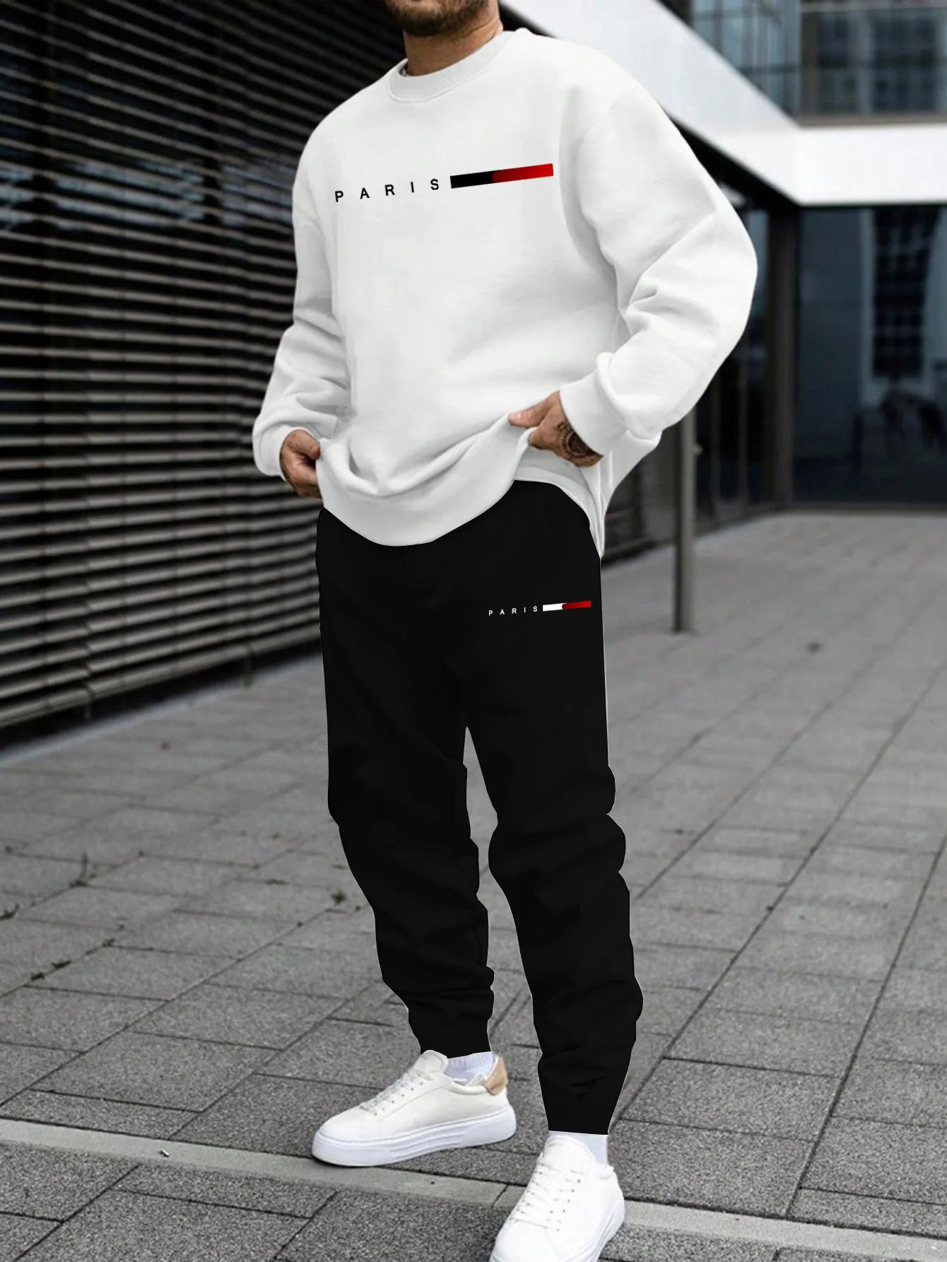 Mens Autumn And Winter Set With Paris Letter Print Long-sleeved Pants Two-pieces Suit Comfortable Round Neck Sportwear 250117